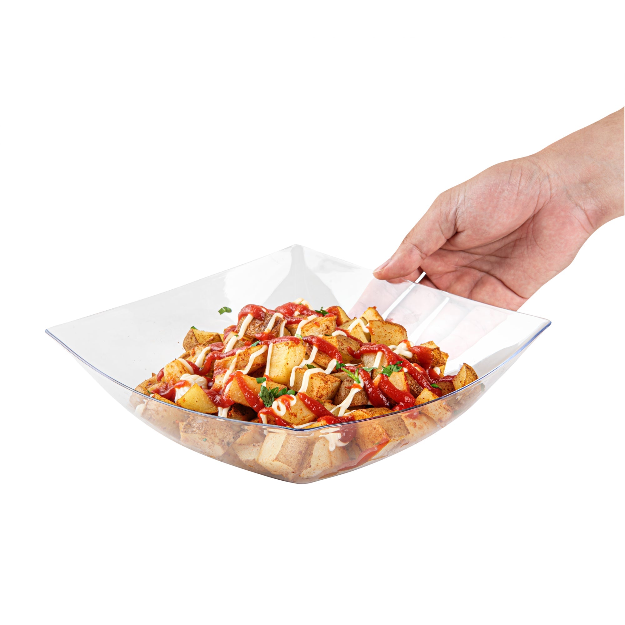 Moderna 64 oz Square Clear Plastic Serving Bowl - 9 3/4" x 9 3/4" x 3" - 100 count box
