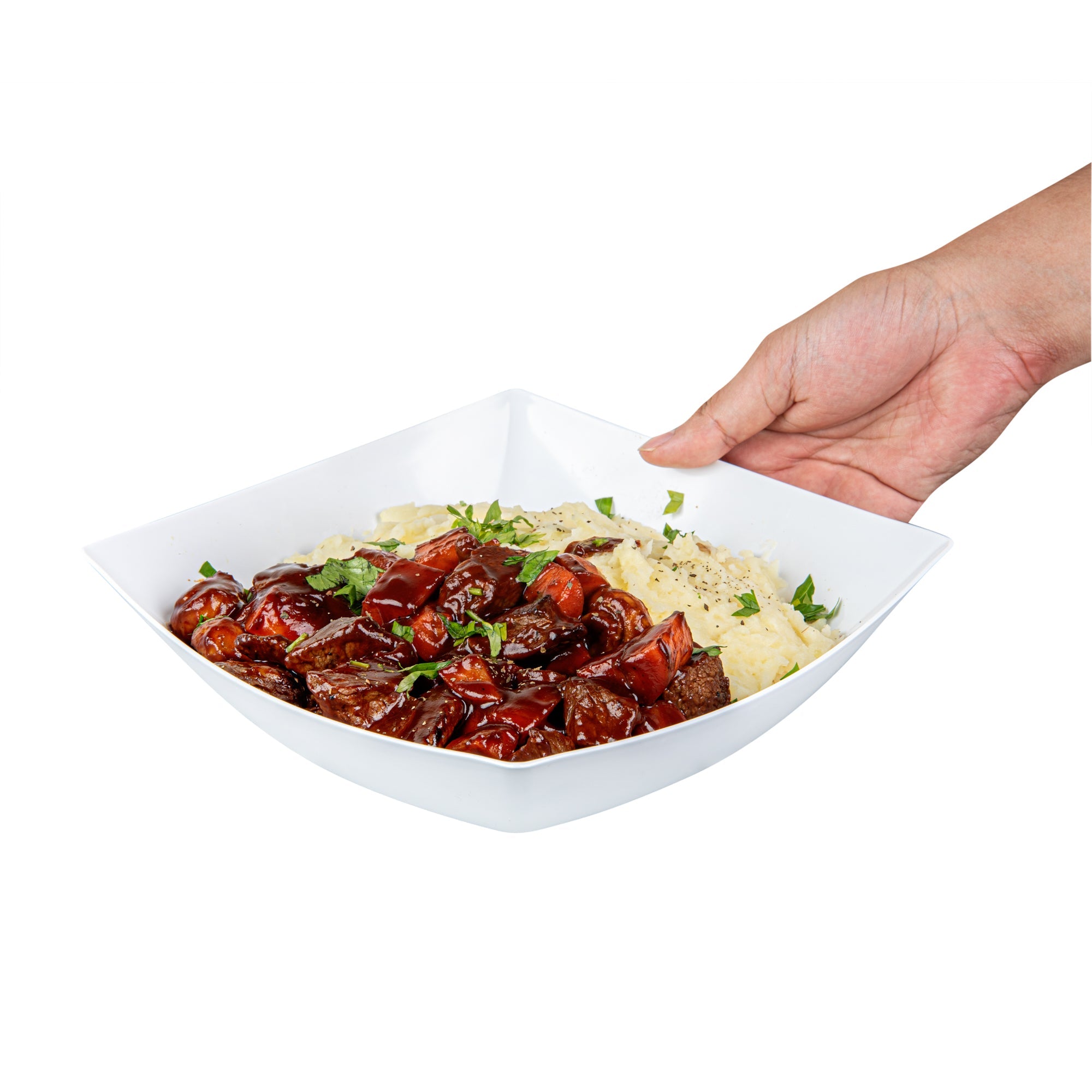 Moderna 64 oz Square White Plastic Serving Bowl - 9 3/4" x 9 3/4" x 3" - 10 count box