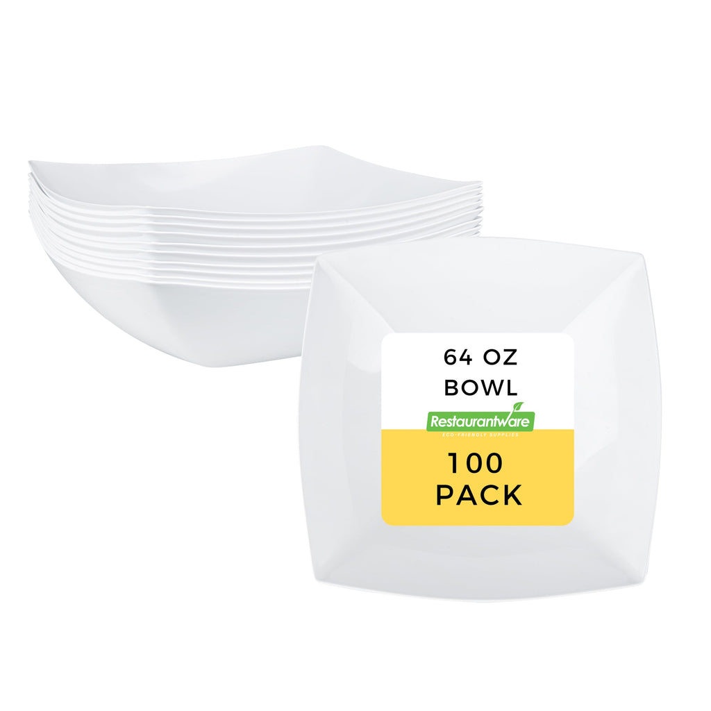 Moderna 64 oz Square White Plastic Serving Bowl - 9 3/4" x 9 3/4" x 3" - 100 count box