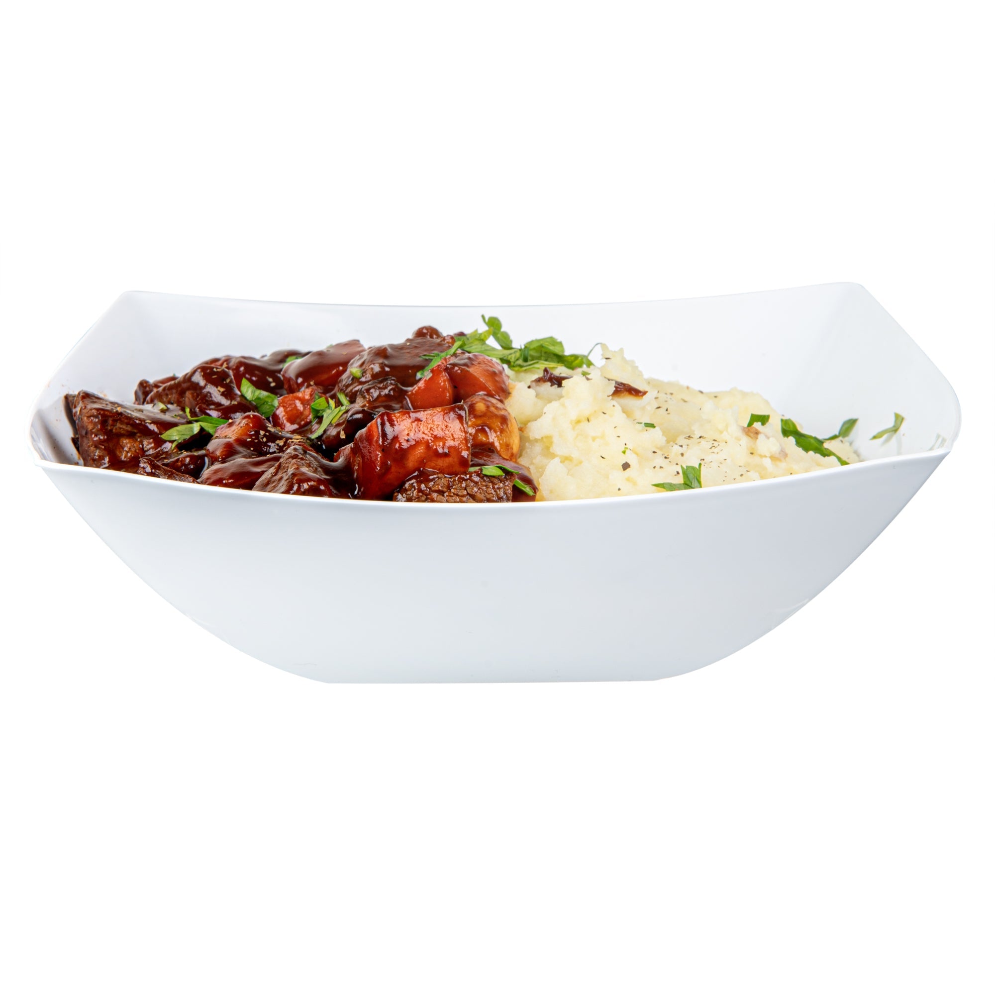 Moderna 64 oz Square White Plastic Serving Bowl - 9 3/4" x 9 3/4" x 3" - 100 count box