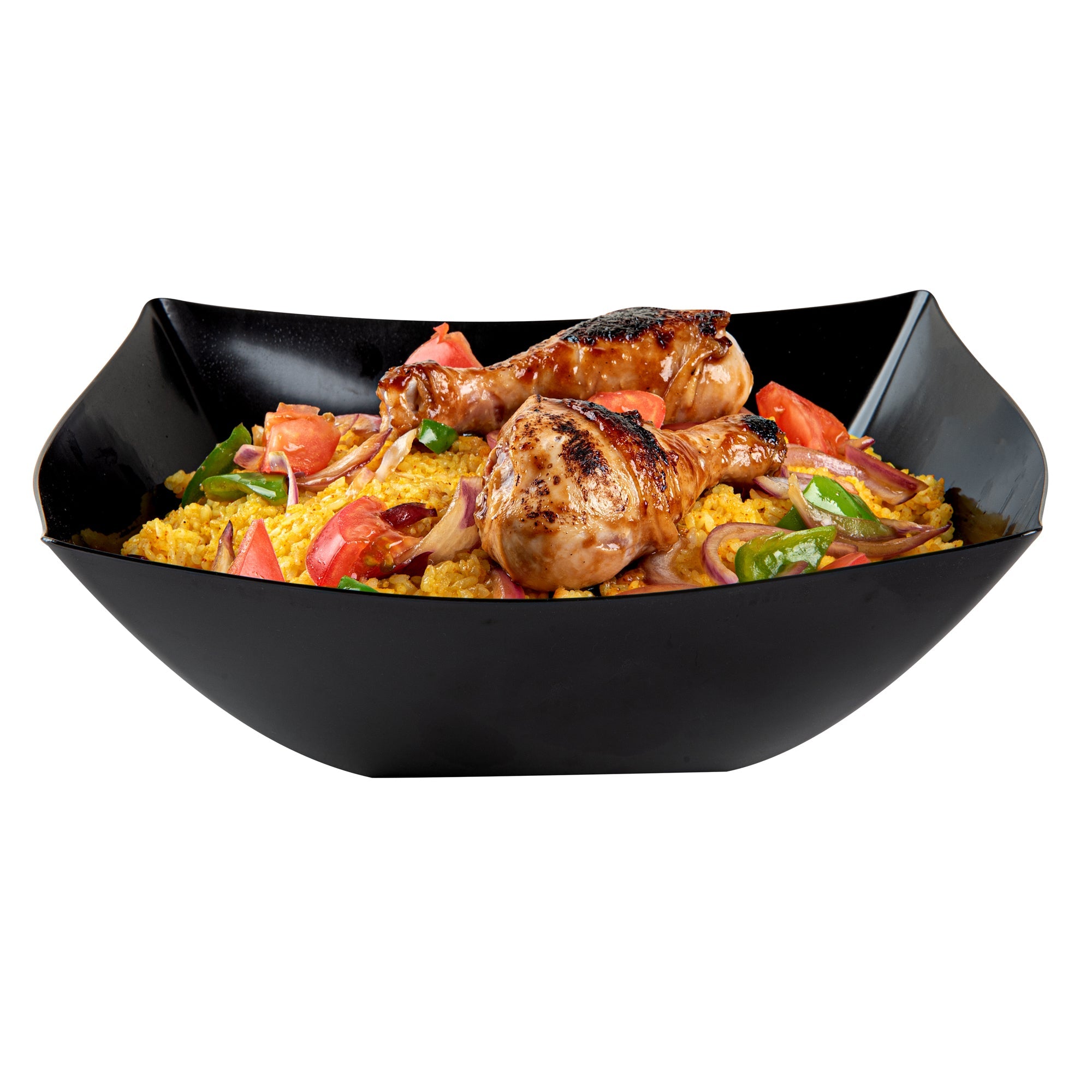 Moderna 128 oz Square Black Plastic Serving Bowl - 12" x 12" x 4" - 10 count box