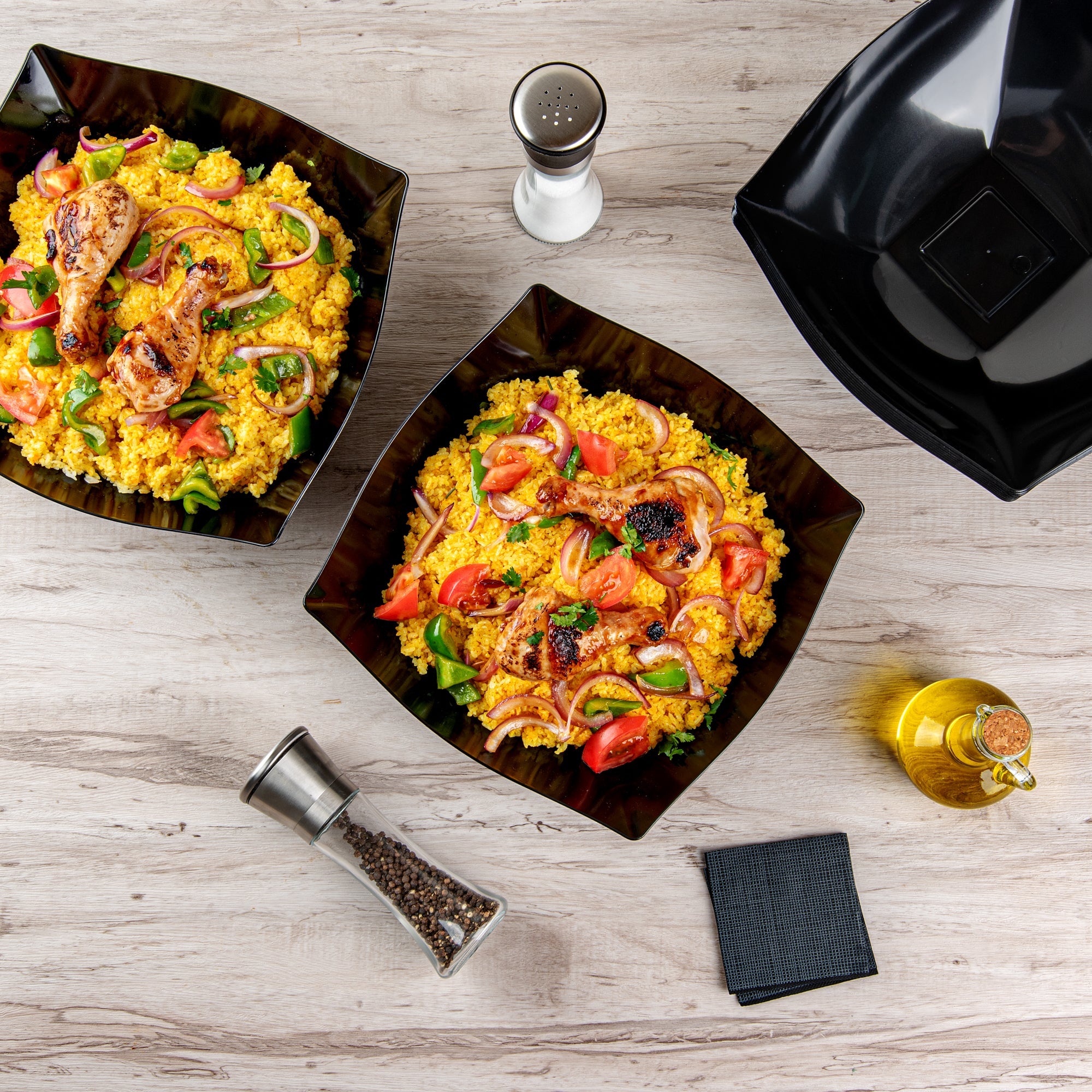 Moderna 128 oz Square Black Plastic Serving Bowl - 12" x 12" x 4" - 10 count box