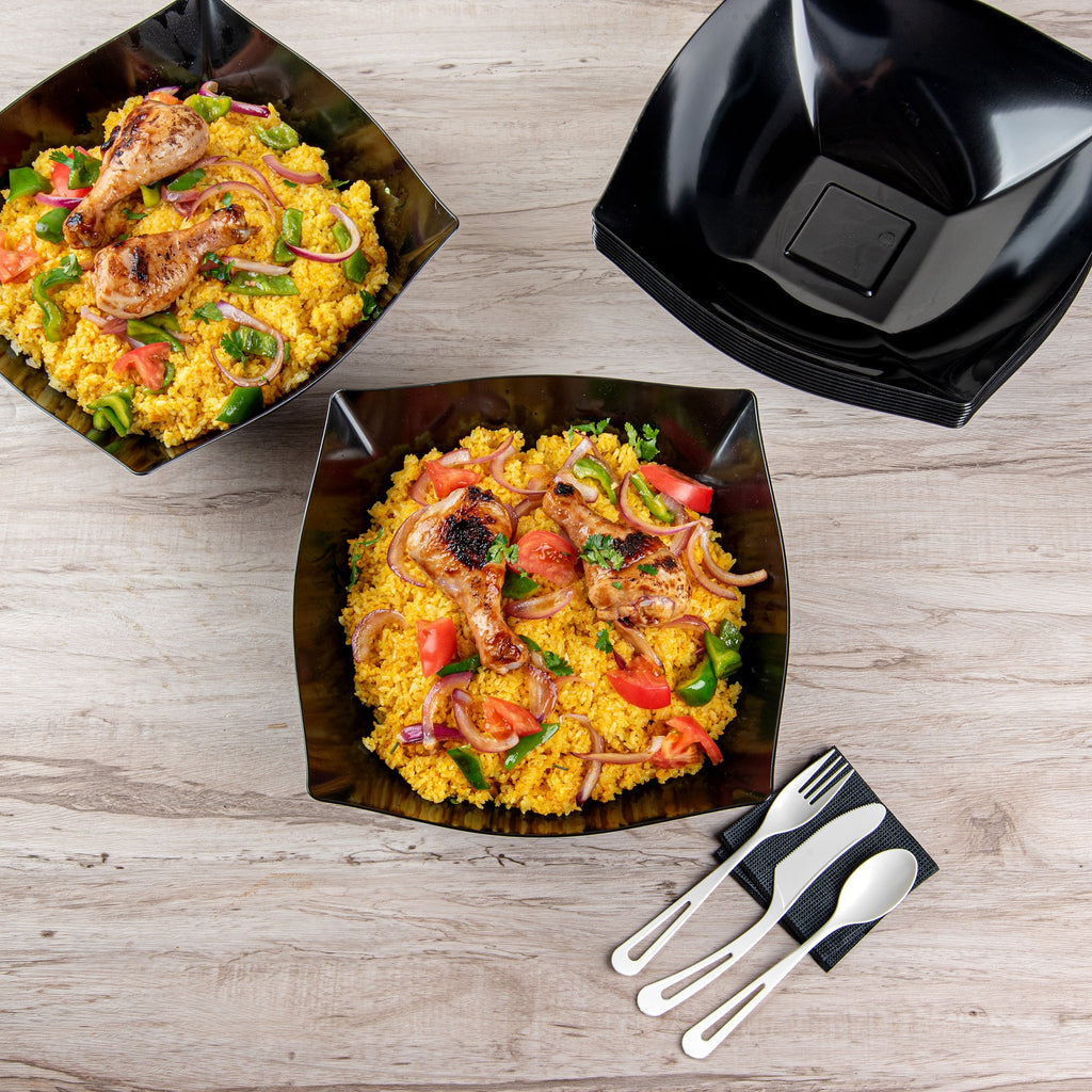 Moderna 128 oz Square Black Plastic Serving Bowl - 12" x 12" x 4" - 10 count box