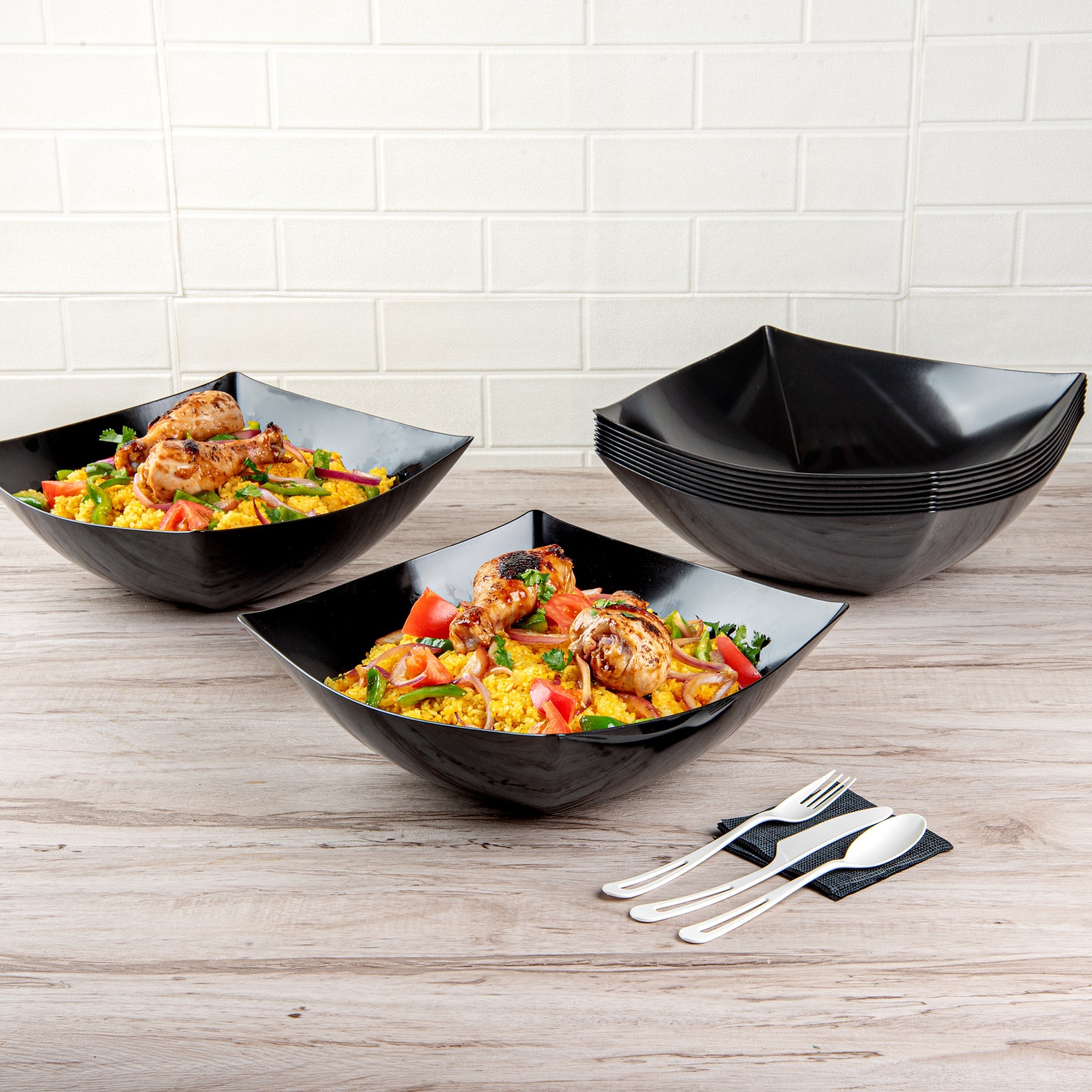 Moderna 128 oz Square Black Plastic Serving Bowl - 12" x 12" x 4" - 40 count box
