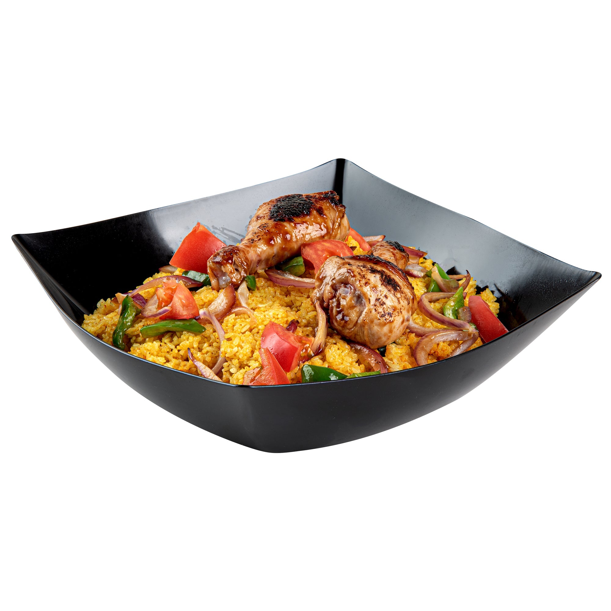 Moderna 128 oz Square Black Plastic Serving Bowl - 12" x 12" x 4" - 40 count box