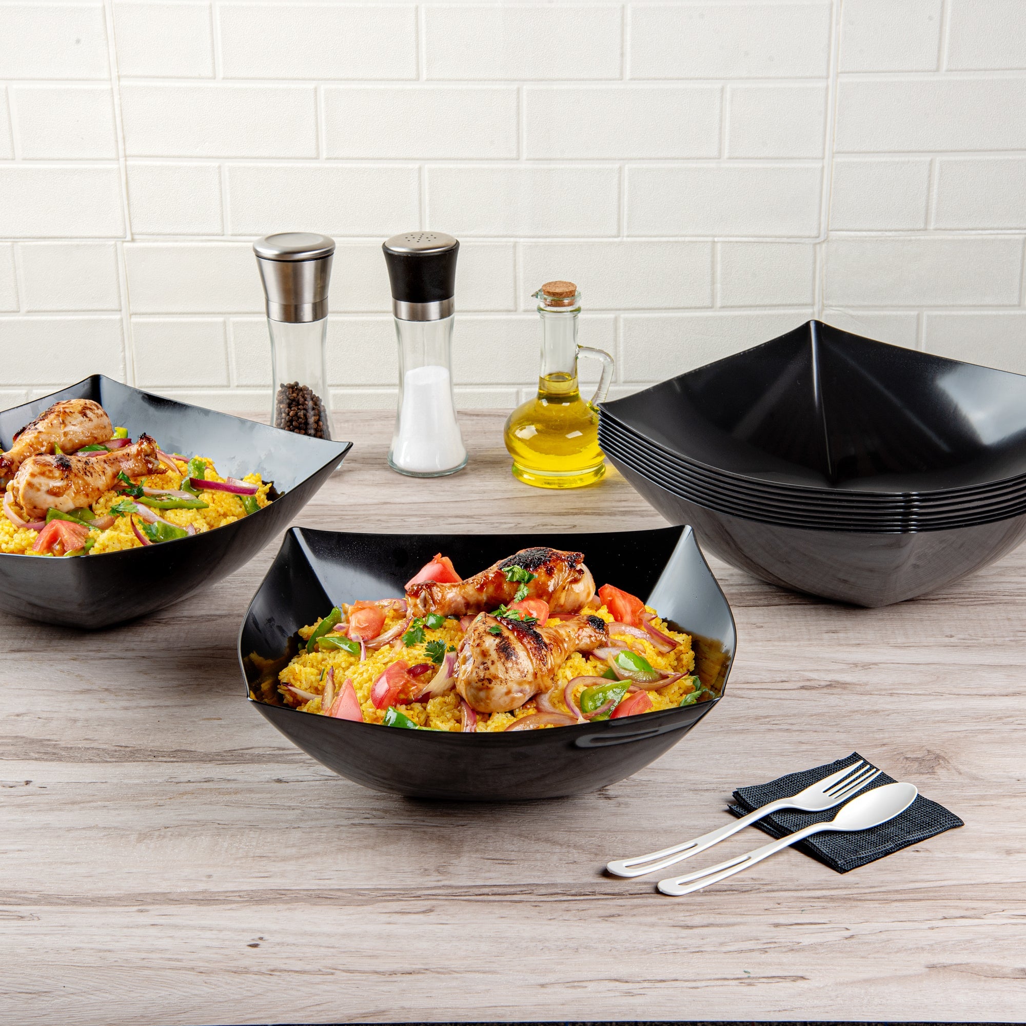 Moderna 128 oz Square Black Plastic Serving Bowl - 12" x 12" x 4" - 40 count box
