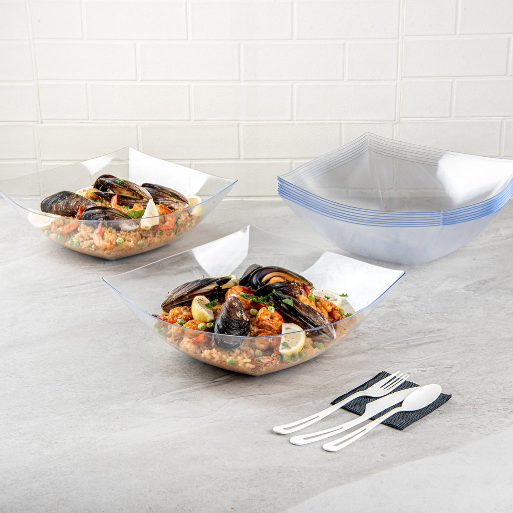 Moderna 128 oz Square Clear Plastic Serving Bowl - 12" x 12" x 4" - 10 count box