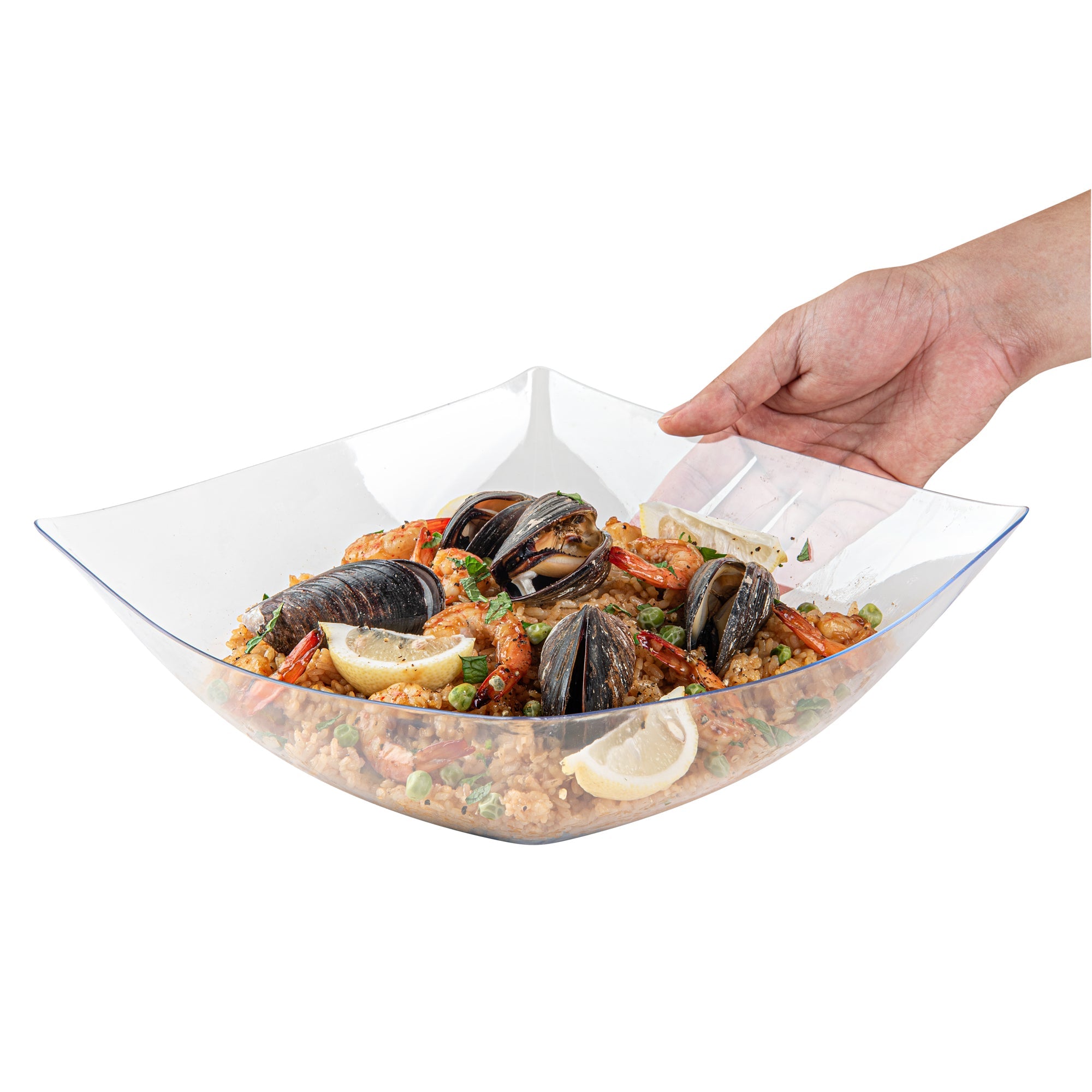 Moderna 128 oz Square Clear Plastic Serving Bowl - 12" x 12" x 4" - 10 count box