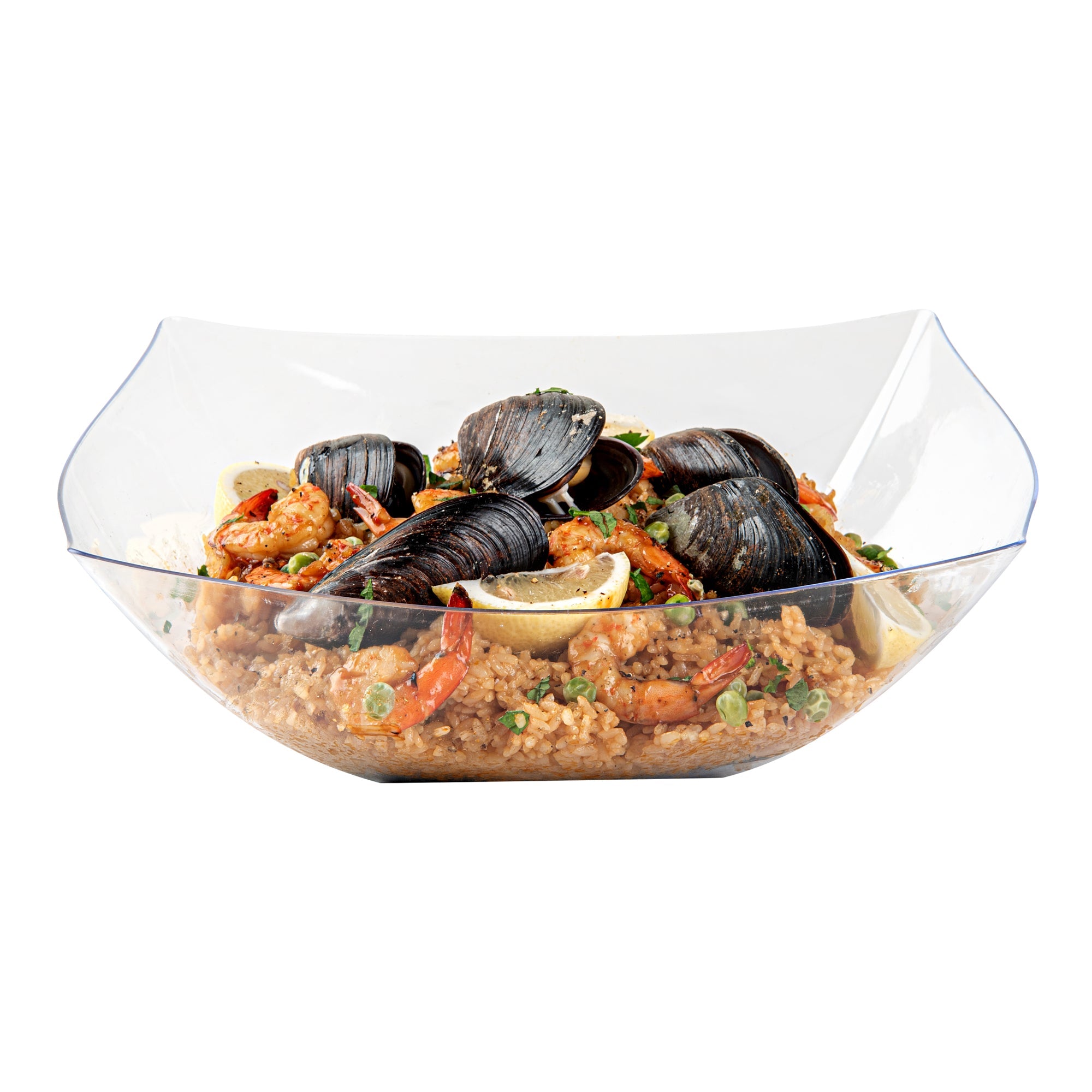 Moderna 128 oz Square Clear Plastic Serving Bowl - 12" x 12" x 4" - 40 count box