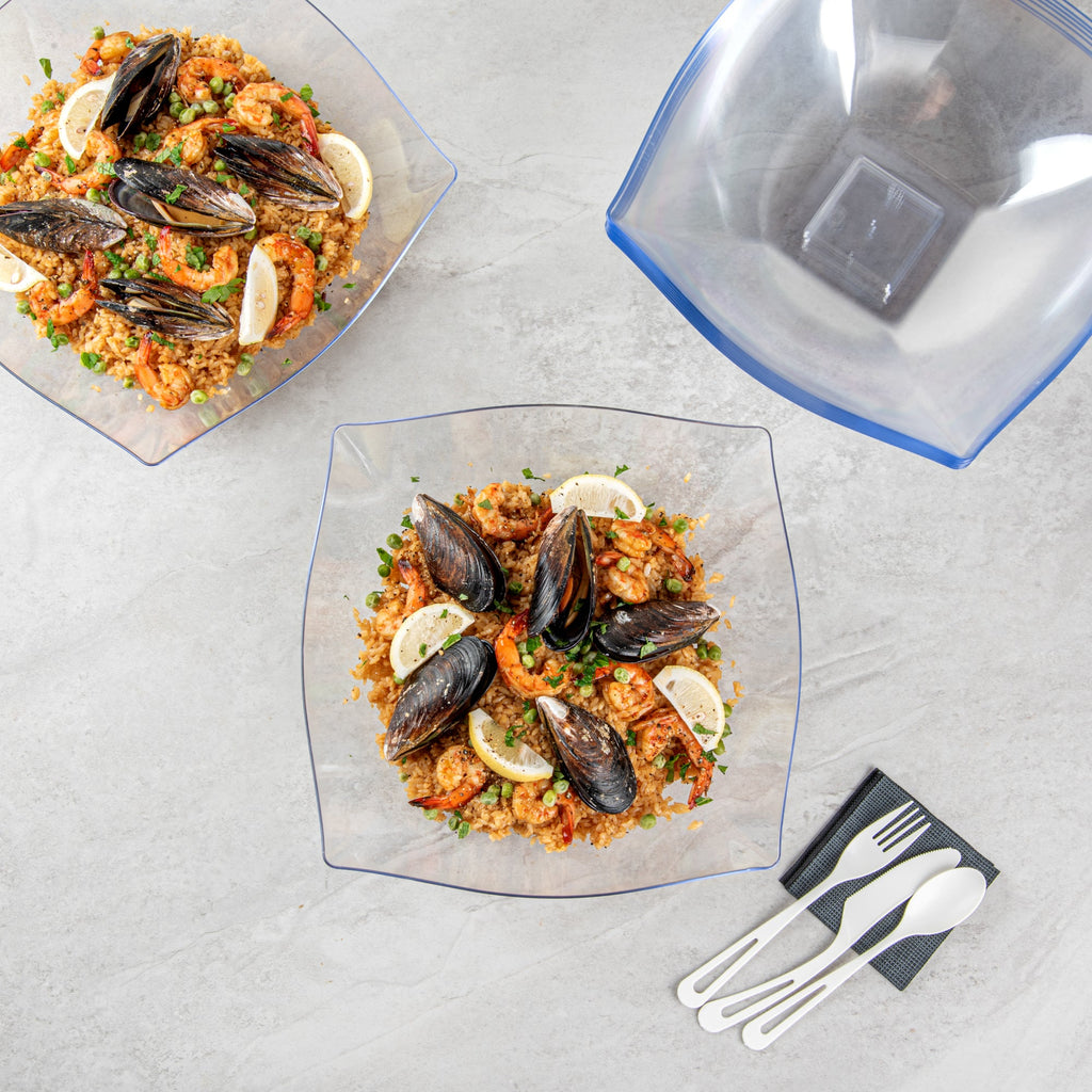 Moderna 128 oz Square Clear Plastic Serving Bowl - 12" x 12" x 4" - 40 count box
