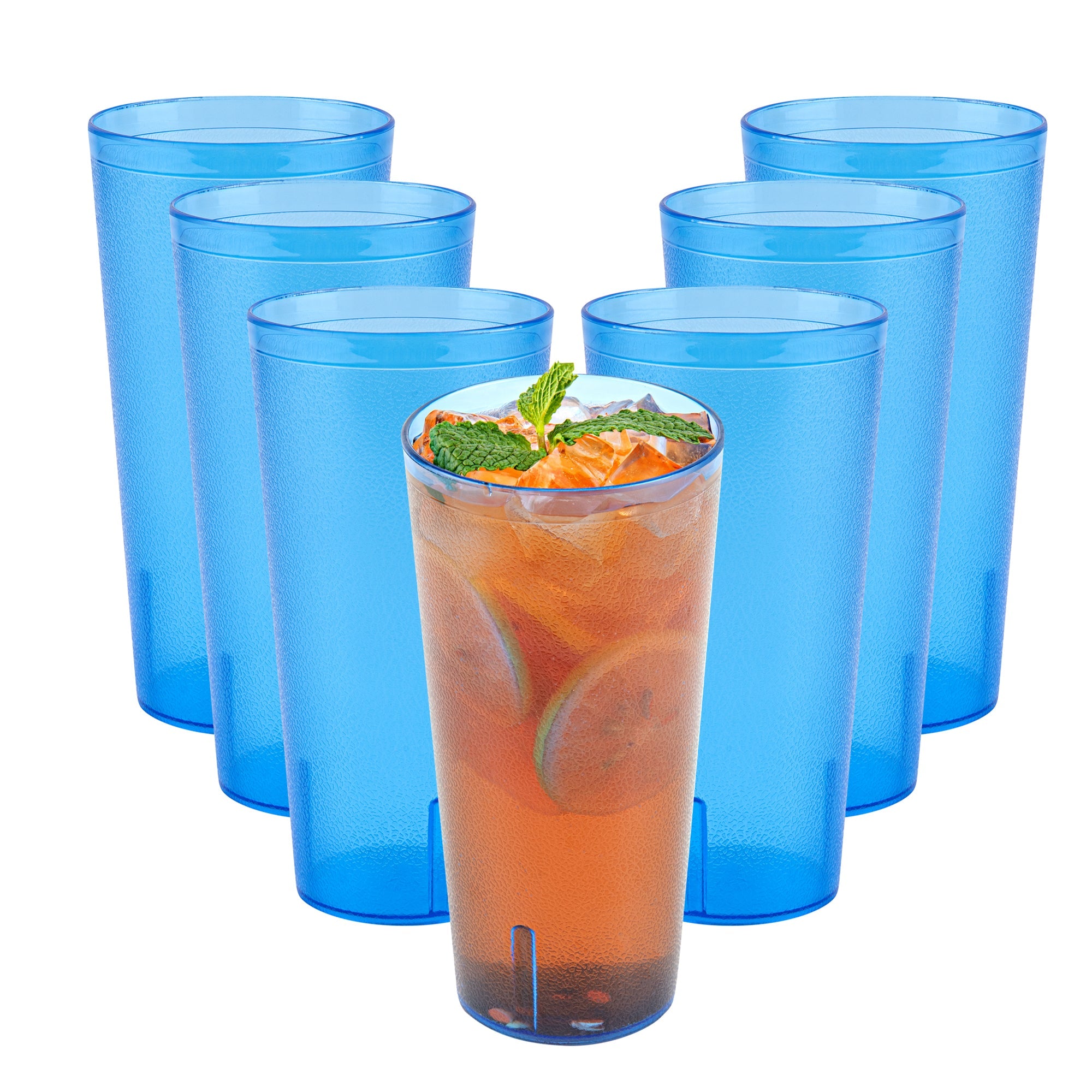 Bev Tek 24 oz Blue SAN Plastic Tumbler - Pebbled - 3 1/2" x 3 1/2" x 7" - 10 count box