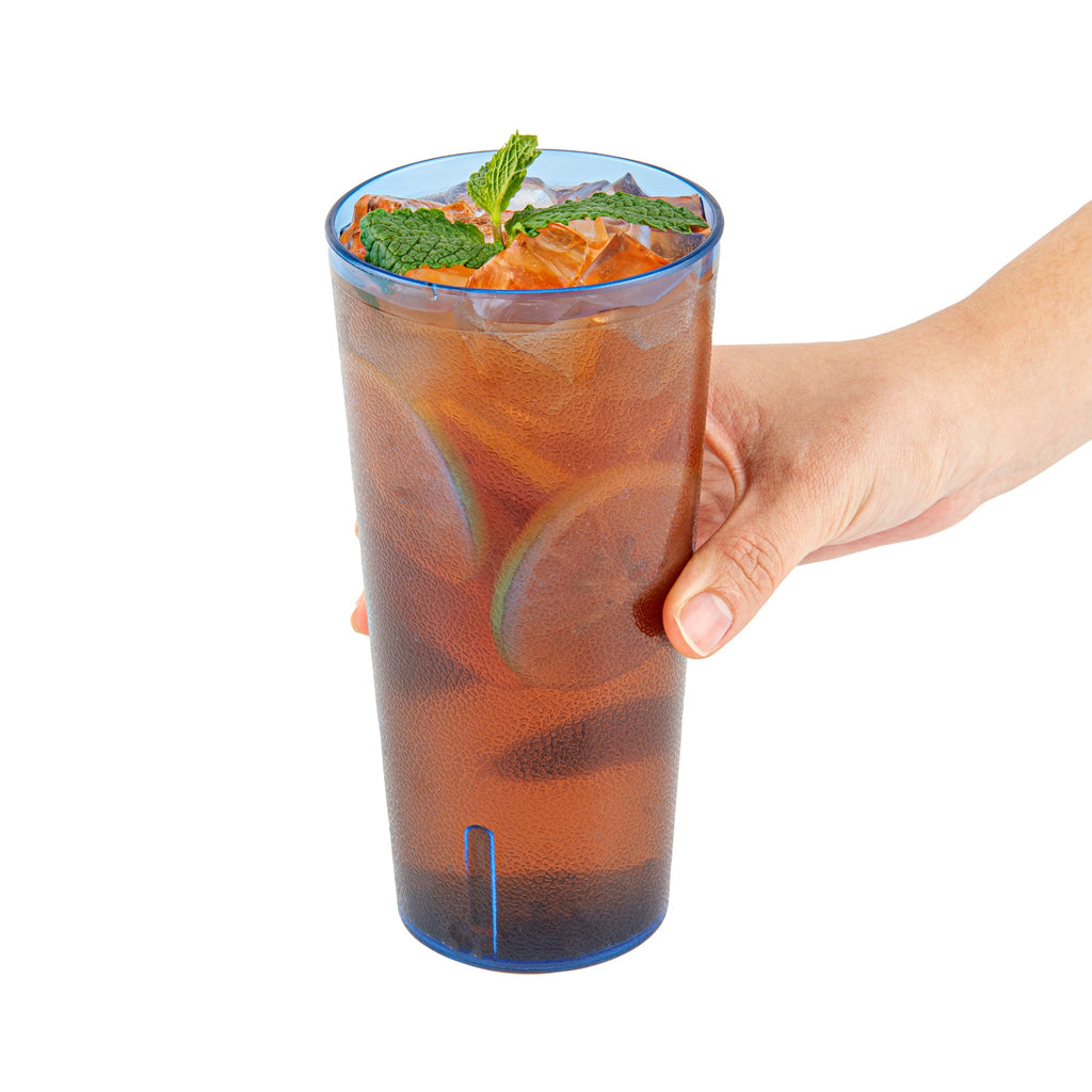 Bev Tek 24 oz Blue SAN Plastic Tumbler - Pebbled - 3 1/2" x 3 1/2" x 7" - 50 count box