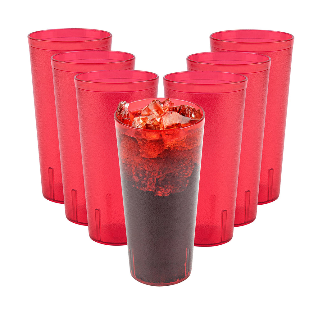Bev Tek 24 oz Red SAN Plastic Tumbler - Pebbled - 3 1/2" x 3 1/2" x 7" - 50 count box