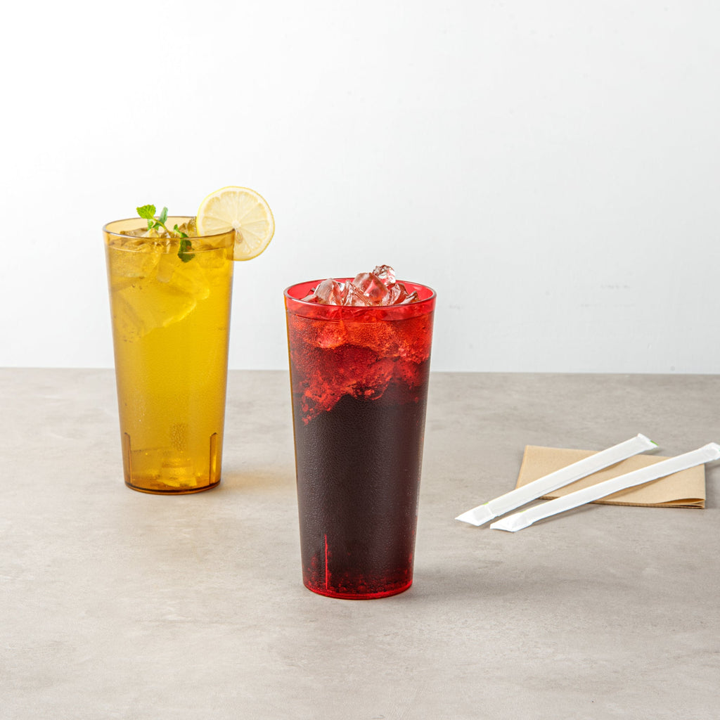 Bev Tek 24 oz Red SAN Plastic Tumbler - Pebbled - 3 1/2" x 3 1/2" x 7" - 50 count box