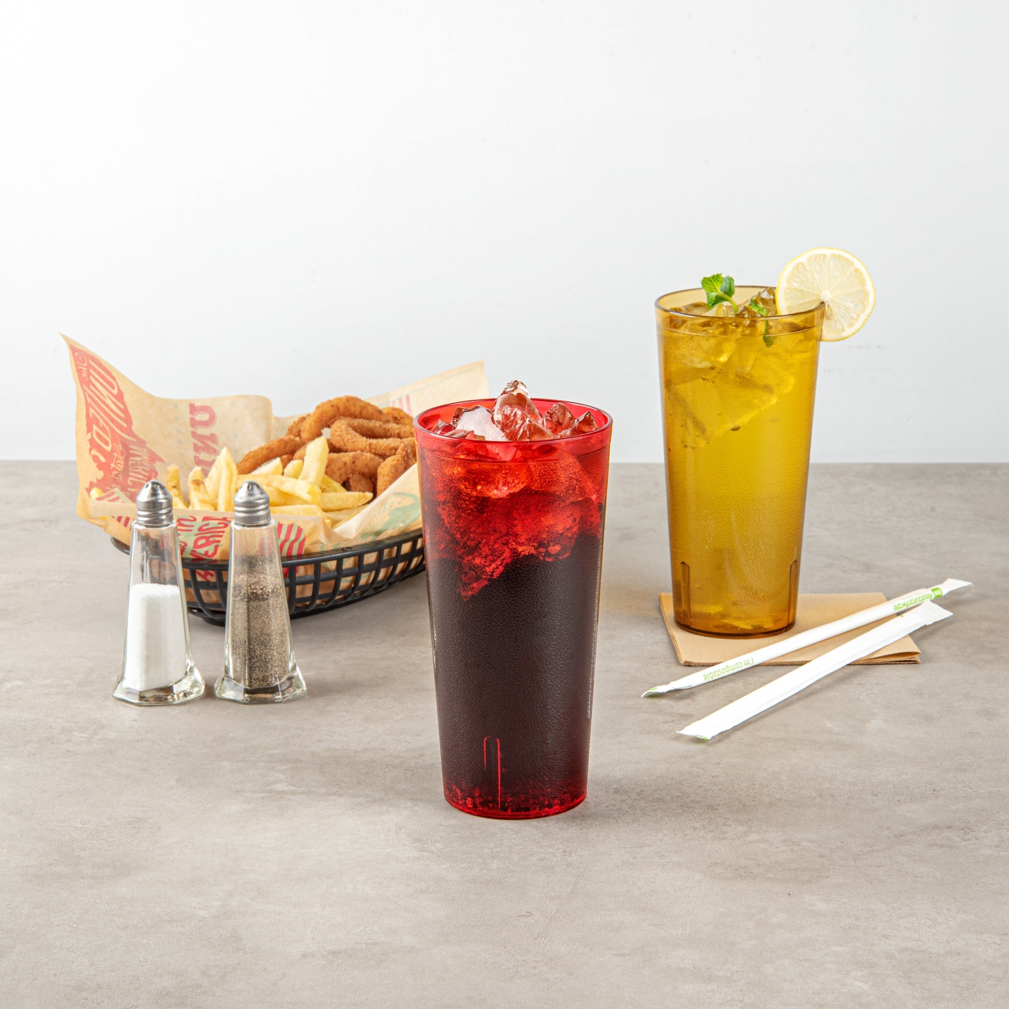 Bev Tek 24 oz Red SAN Plastic Tumbler - Pebbled - 3 1/2" x 3 1/2" x 7" - 50 count box