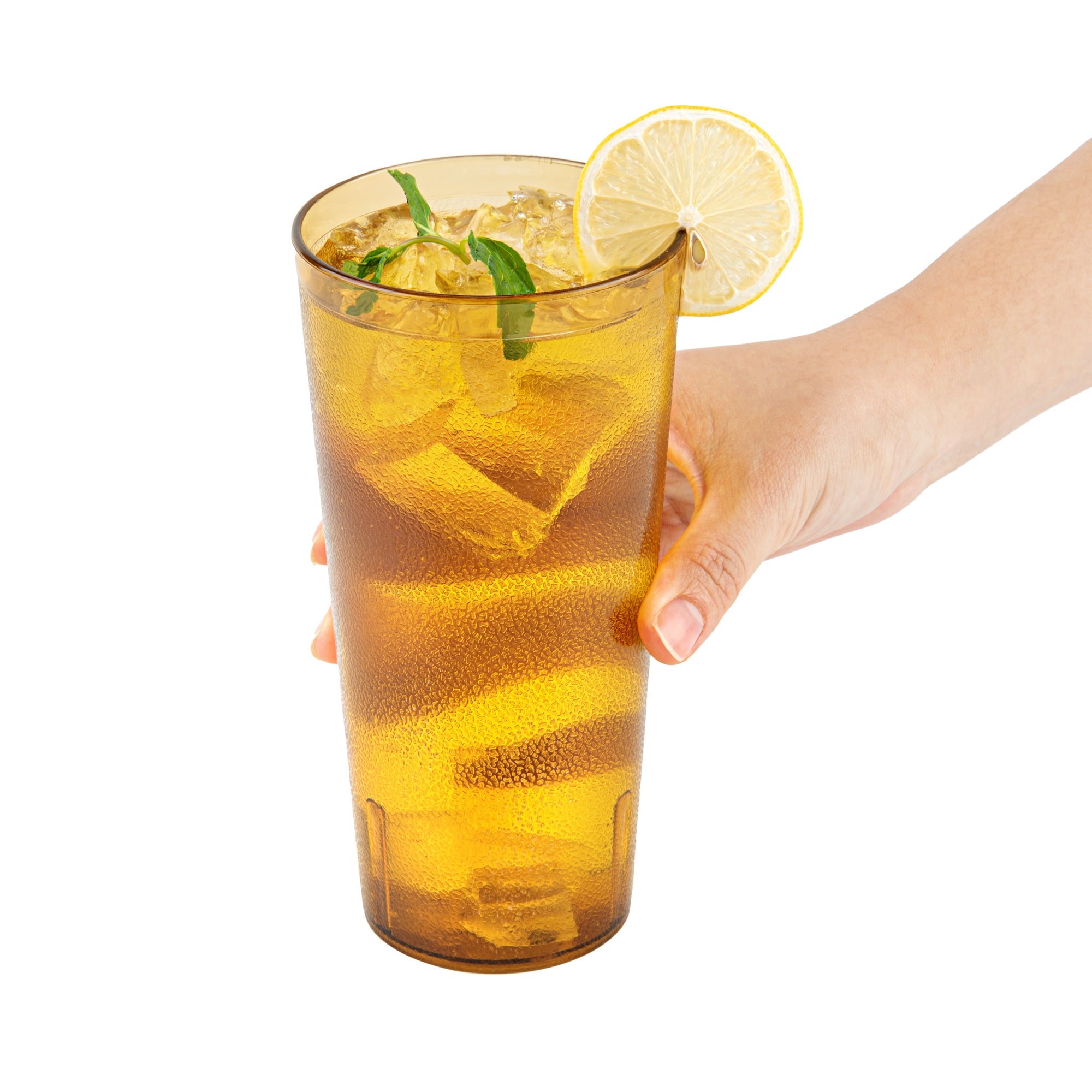 Bev Tek 24 oz Amber SAN Plastic Tumbler - Pebbled - 3 1/2" x 3 1/2" x 7" - 10 count box