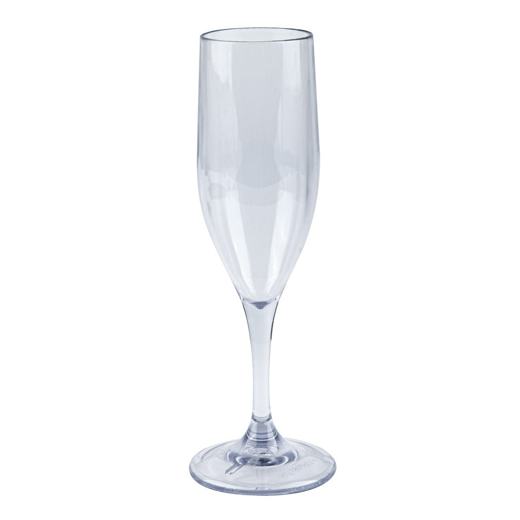 Bev Tek 6 oz Clear SAN Plastic Champagne Flute - 2" x 2" x 8" - 10 count box