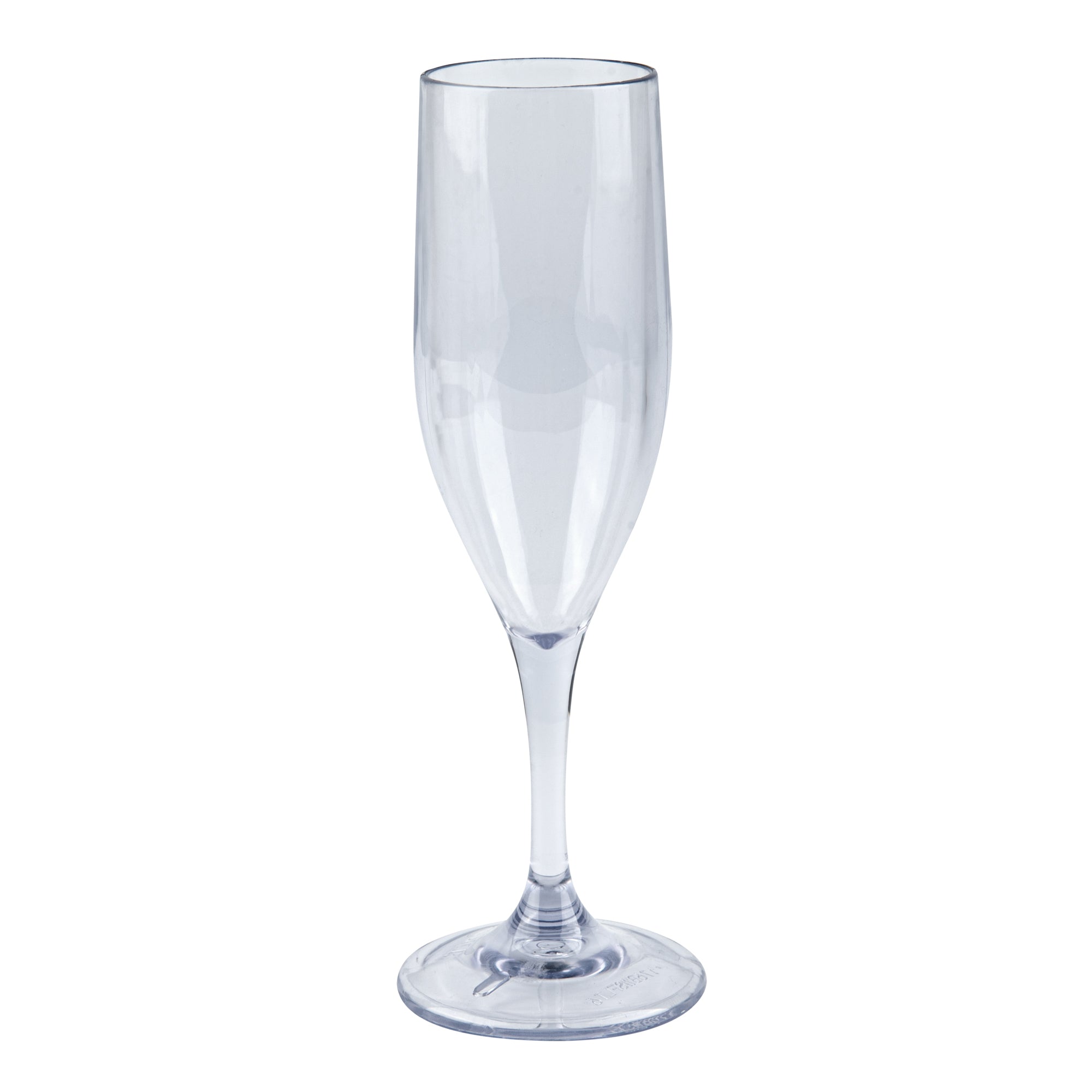 Bev Tek 6 oz Clear SAN Plastic Champagne Flute - 2" x 2" x 8" - 10 count box