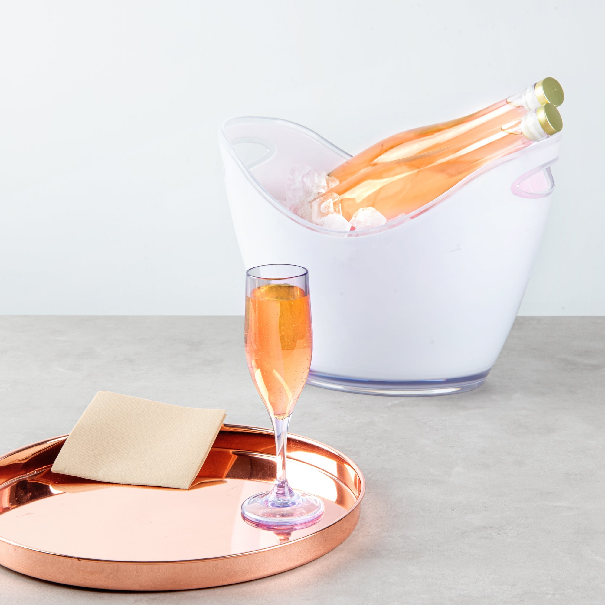 Bev Tek 6 oz Clear SAN Plastic Champagne Flute - 2" x 2" x 8" - 50 count box