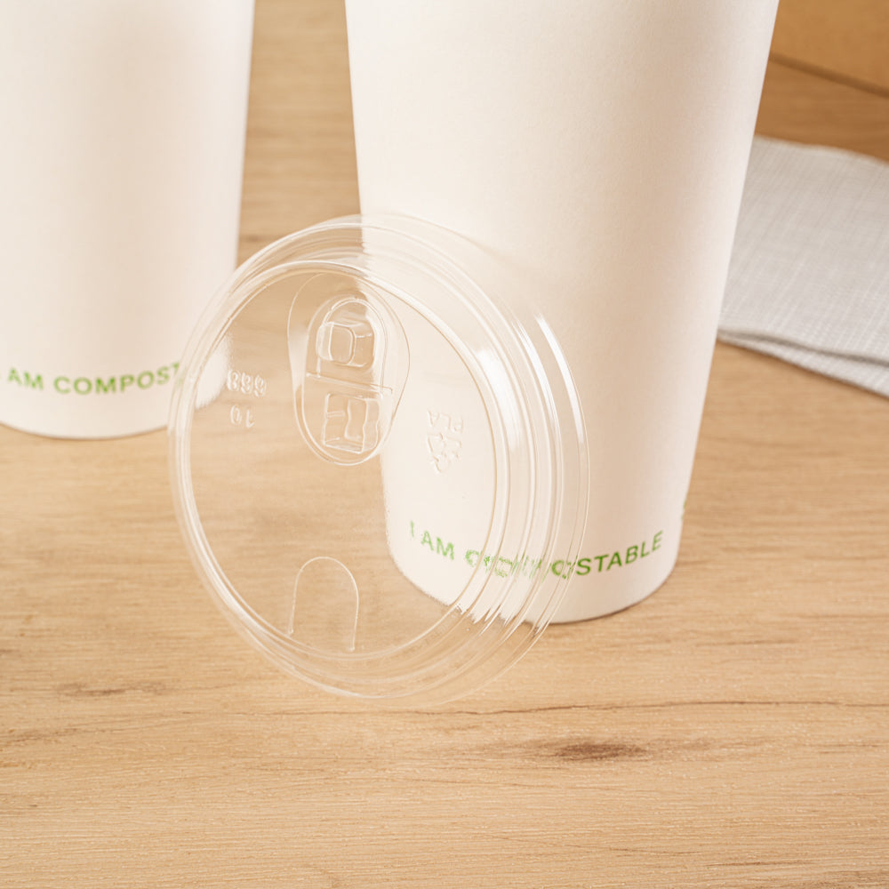 Sustain Clear PLA Plastic Straw or Sip Cold Cup Lid - Fits 9, 12, 16, 20 and 22 oz, Compostable - 50 count box