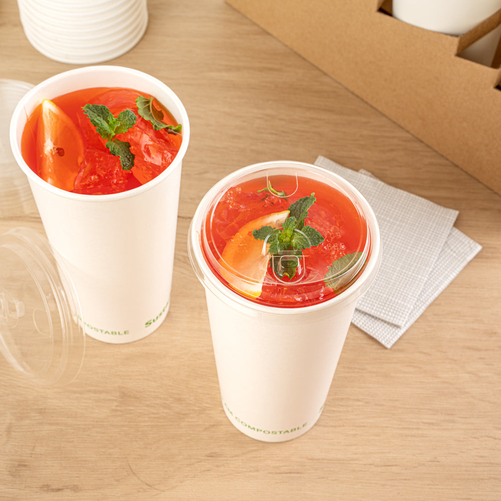 Sustain Clear PLA Plastic Straw or Sip Cold Cup Lid - Fits 9, 12, 16, 20 and 22 oz, Compostable - 1000 count box