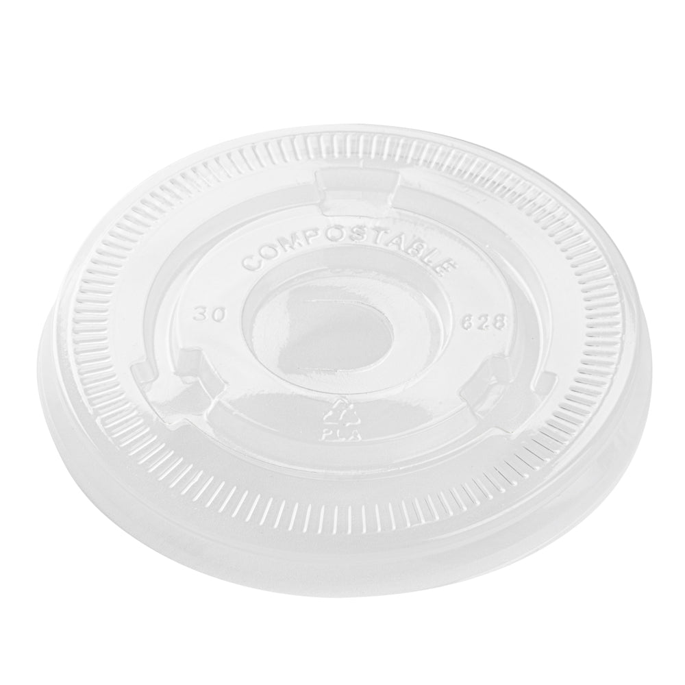 Sustain Clear PLA Plastic Cold Cup Flat Lid - Fits 9, 12, 16, 20 and 22 oz, Compostable - 50 count box