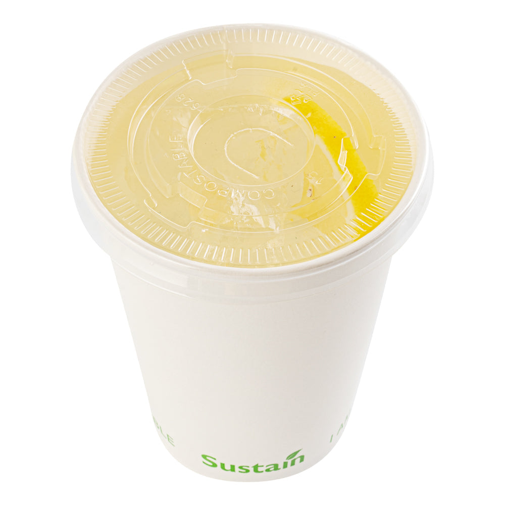 Sustain Clear PLA Plastic Cold Cup Flat Lid - Fits 9, 12, 16, 20 and 22 oz, Compostable - 50 count box