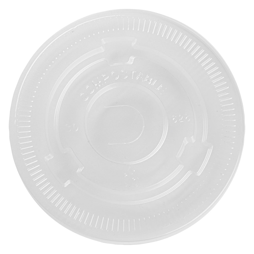 Sustain Clear PLA Plastic Cold Cup Flat Lid - Fits 9, 12, 16, 20 and 22 oz, Compostable - 50 count box
