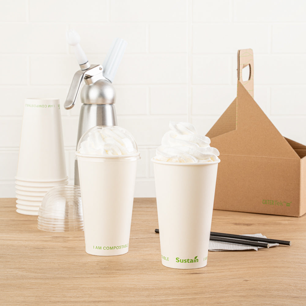 Sustain Clear PLA Plastic Cold Cup Dome Lid - Fits 9, 12, 16, 20 and 22 oz, Compostable - 1000 count box