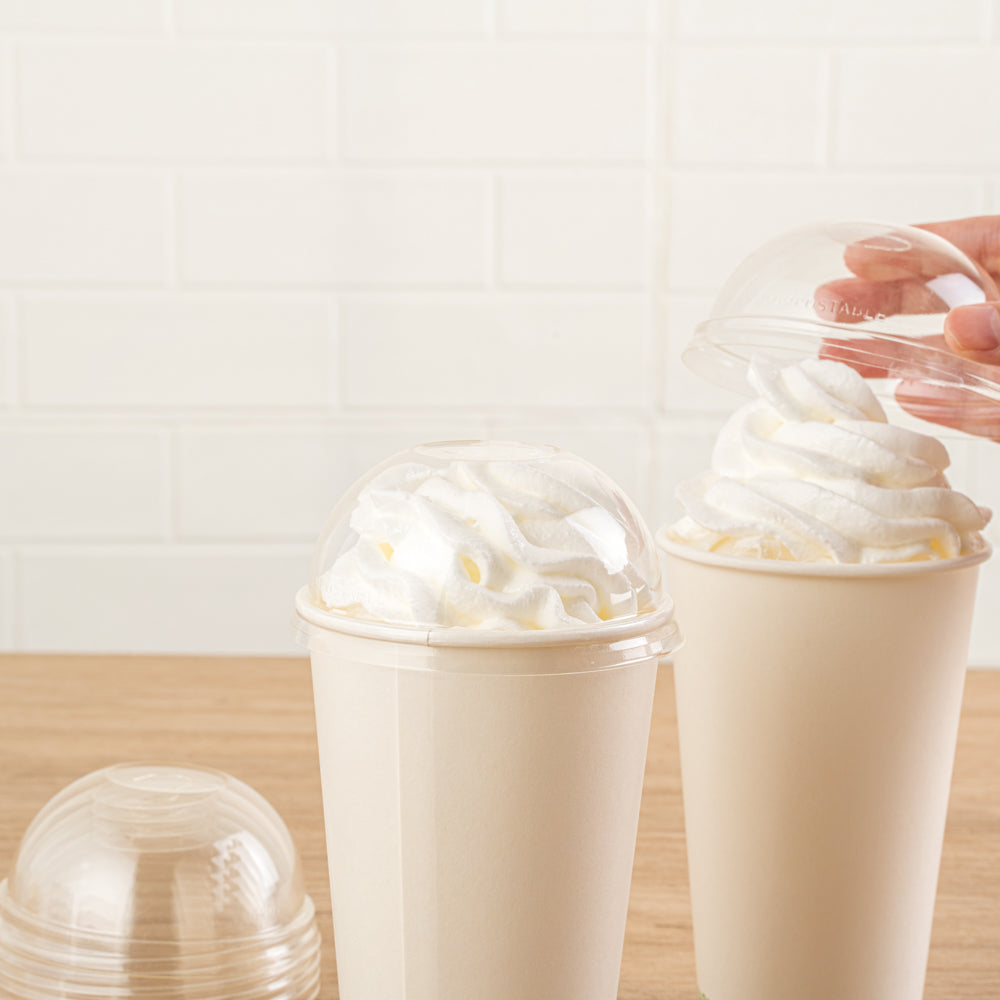 Sustain Clear PLA Plastic Cold Cup Dome Lid - Fits 9, 12, 16, 20 and 22 oz, Compostable - 1000 count box