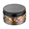 Chef 101 4 oz Round Clear Plastic Candy and Snack Jar - with Black Aluminum Lid - 2 3/4" x 2 3/4" x 1 1/2" - 10 count box