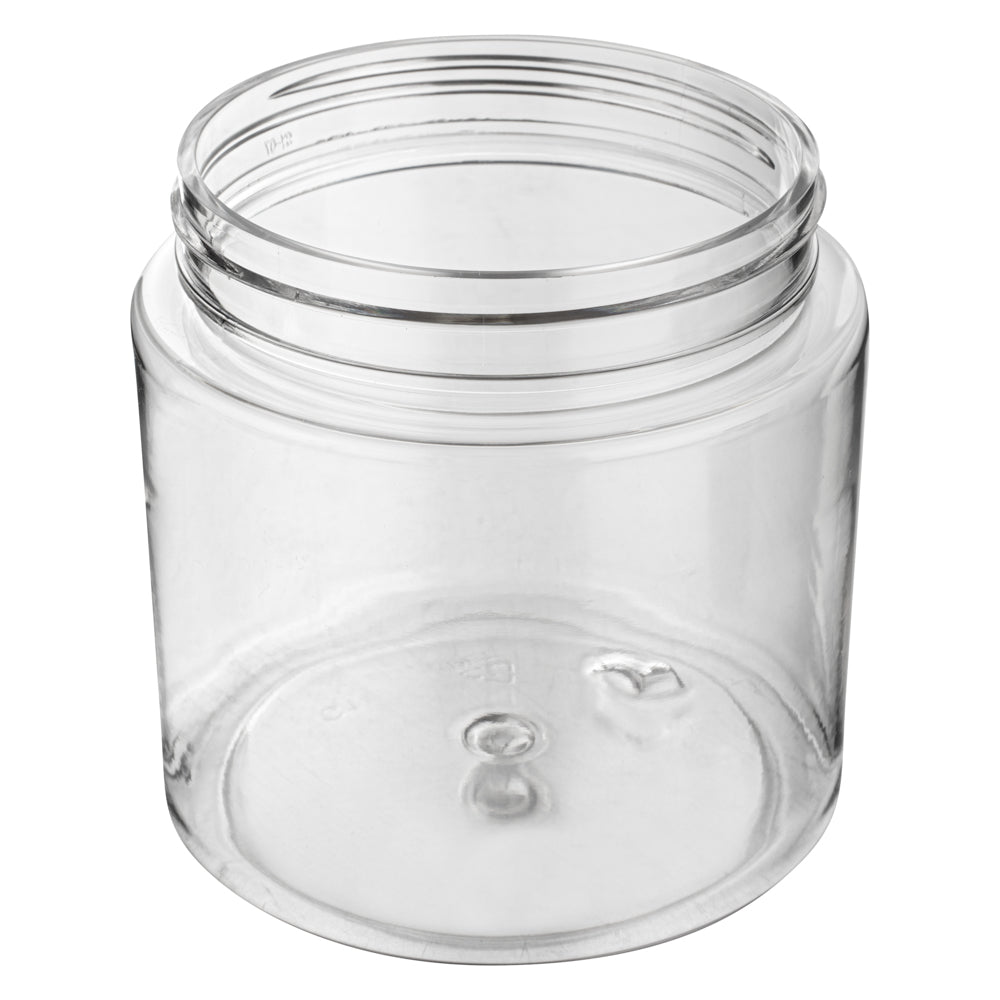 Chef 101 8 oz Round Clear Plastic Candy and Snack Jar - with Black Aluminum Lid - 3" x 3" x 3" - 10 count box