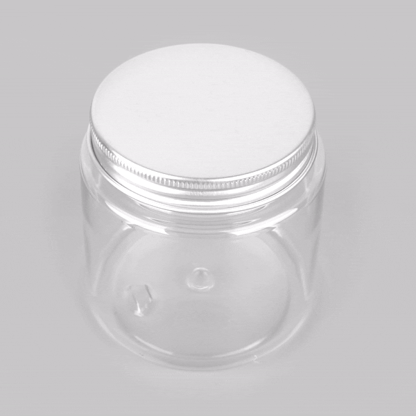 Chef 101 8 oz Round Clear Plastic Candy and Snack Jar - with Silver Aluminum Lid - 3" x 3" x 3" - 10 count box