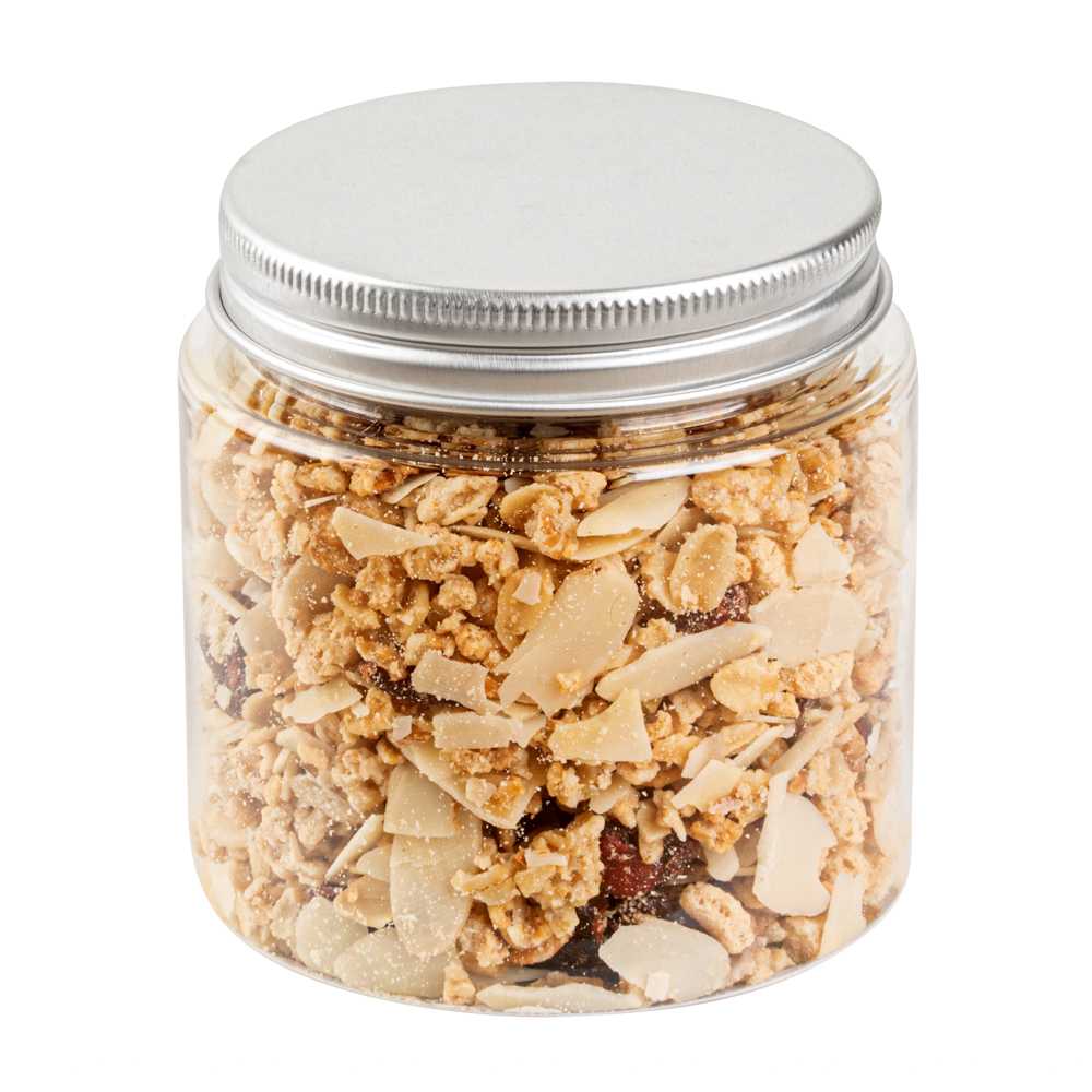 Chef 101 8 oz Round Clear Plastic Candy and Snack Jar - with Silver Aluminum Lid - 3" x 3" x 3" - 100 count box