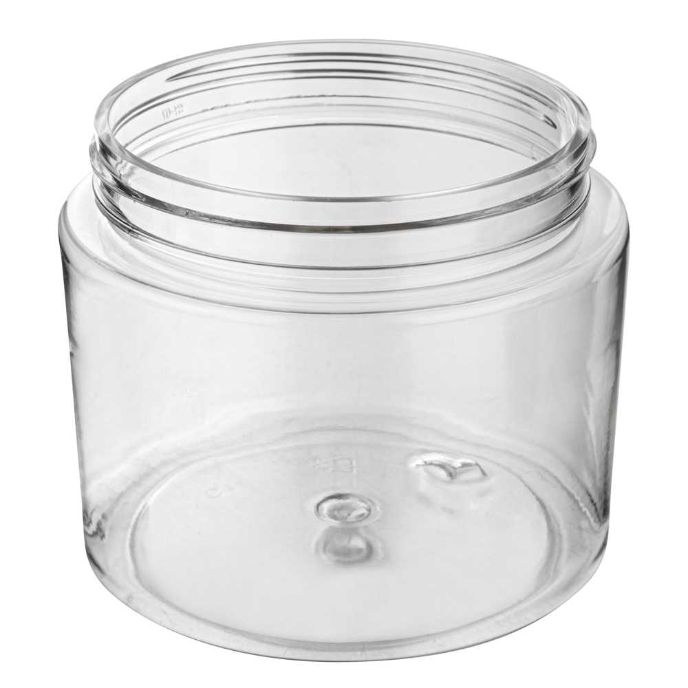 Chef 101 16 oz Round Clear Plastic Candy and Snack Jar - with Black Aluminum Lid - 3 3/4" x 3 3/4" x 3" - 100 count box