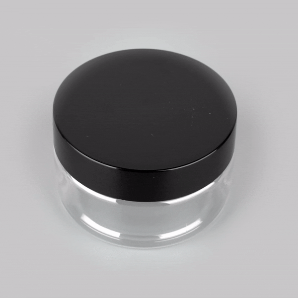 Chef 101 1 oz Round Clear Plastic Candy and Snack Jar - with Black Plastic Lid - 2" x 2" x 1 1/4" - 100 count box