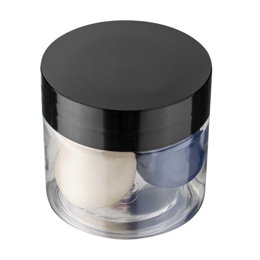 Chef 101 2 oz Round Clear Plastic Candy and Snack Jar - with Black Plastic Lid - 2" x 2" x 1 3/4" - 100 count box