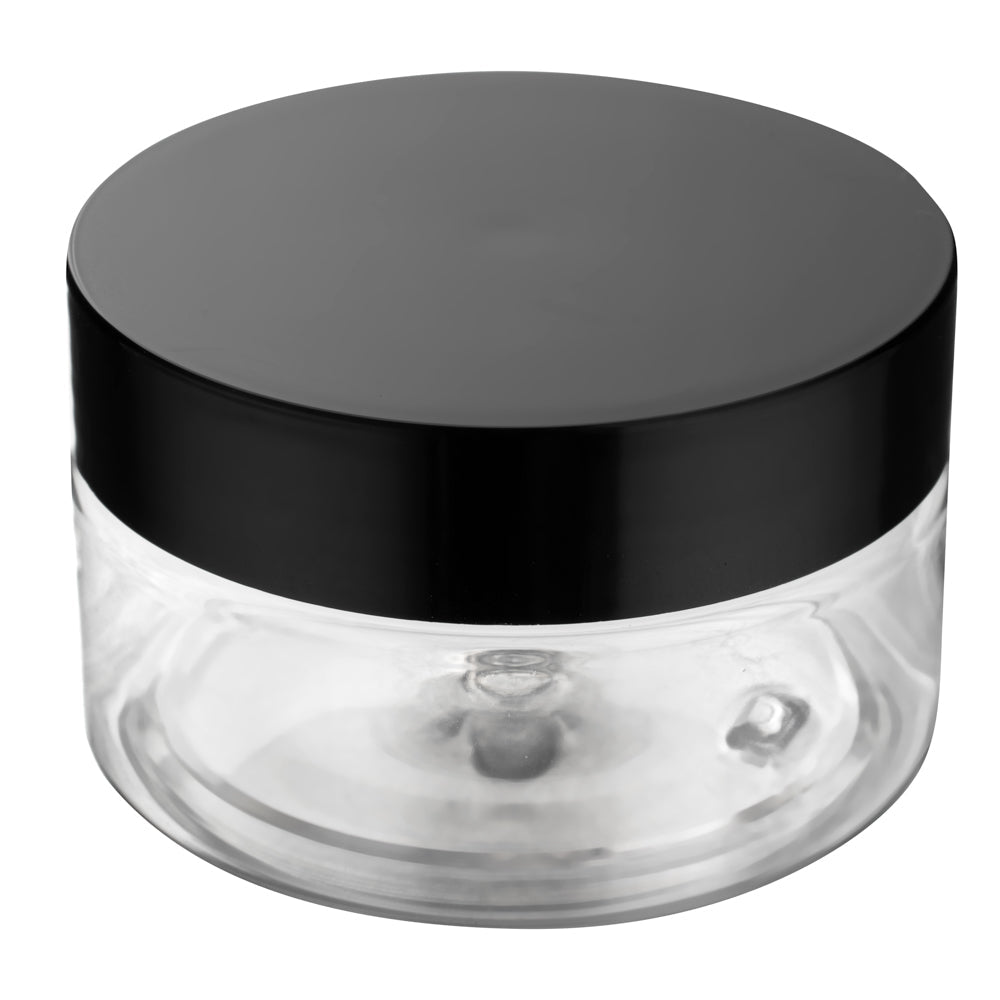 Chef 101 4 oz Round Clear Plastic Candy and Snack Jar - with Black Plastic Lid - 2 3/4" x 2 3/4" x 1 1/2" - 10 count box