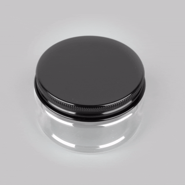 Chef 101 4 oz Round Clear Plastic Candy and Snack Jar - with Black Plastic Lid - 2 3/4" x 2 3/4" x 1 1/2" - 10 count box