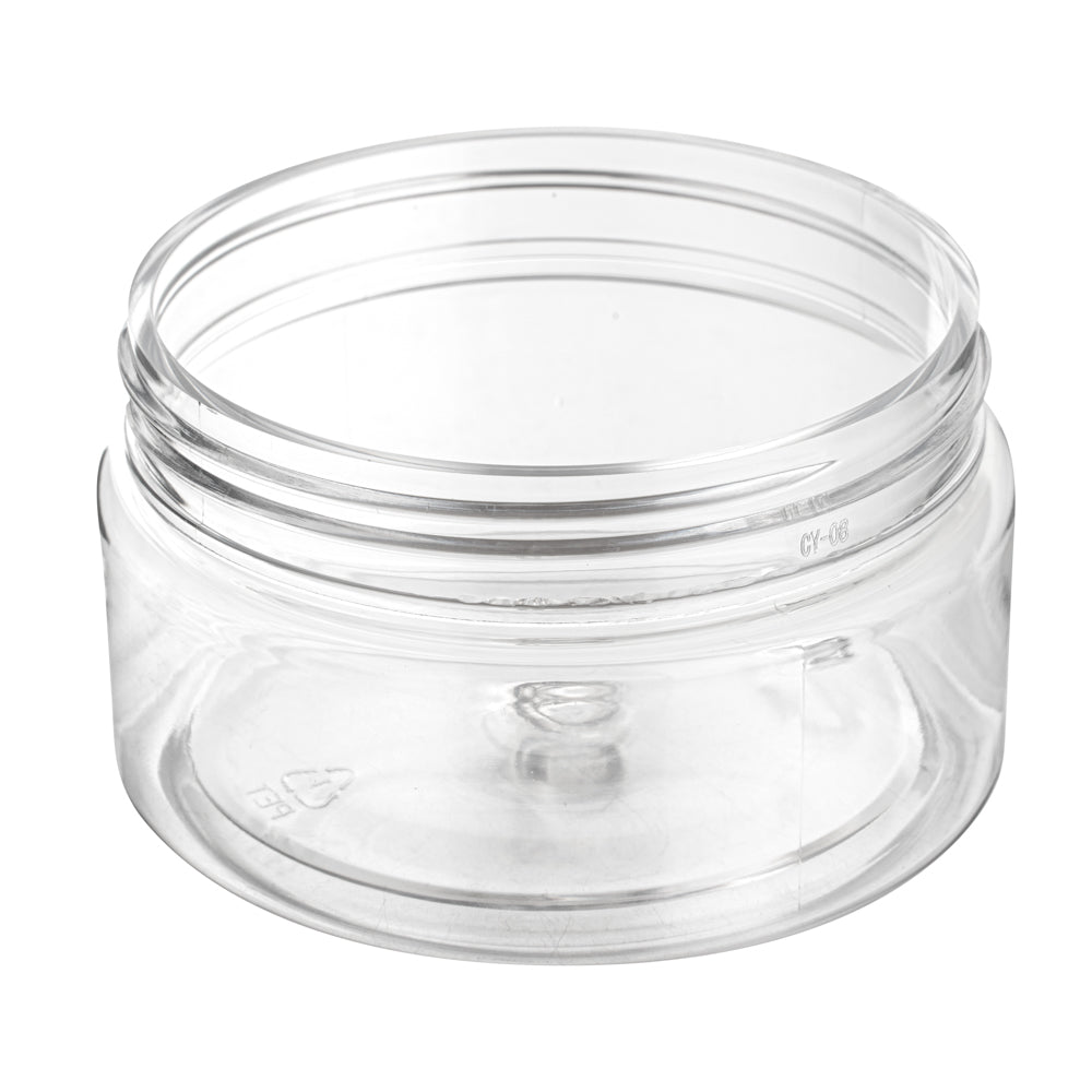 Chef 101 4 oz Round Clear Plastic Candy and Snack Jar - with Black Plastic Lid - 2 3/4" x 2 3/4" x 1 1/2" - 10 count box