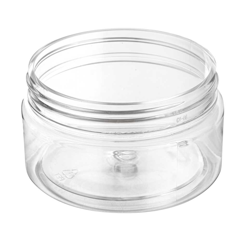 Chef 101 4 oz Round Clear Plastic Candy and Snack Jar - with Black Plastic Lid - 2 3/4" x 2 3/4" x 1 1/2" - 100 count box