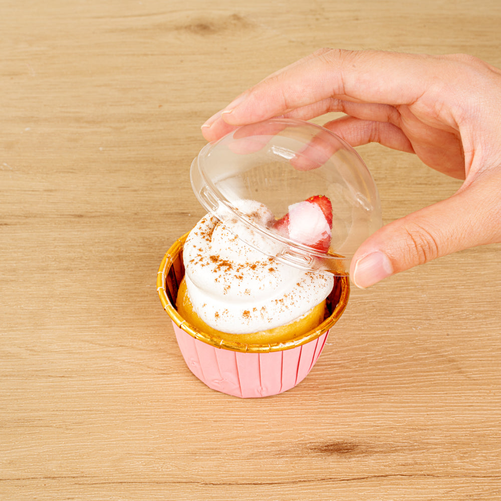 Panificio Round Clear Plastic Dome Lid - Fits 3.5 oz Foil Paper Baking Cup - 2 3/4" x 2 3/4" x 1 1/4" - 500 count box