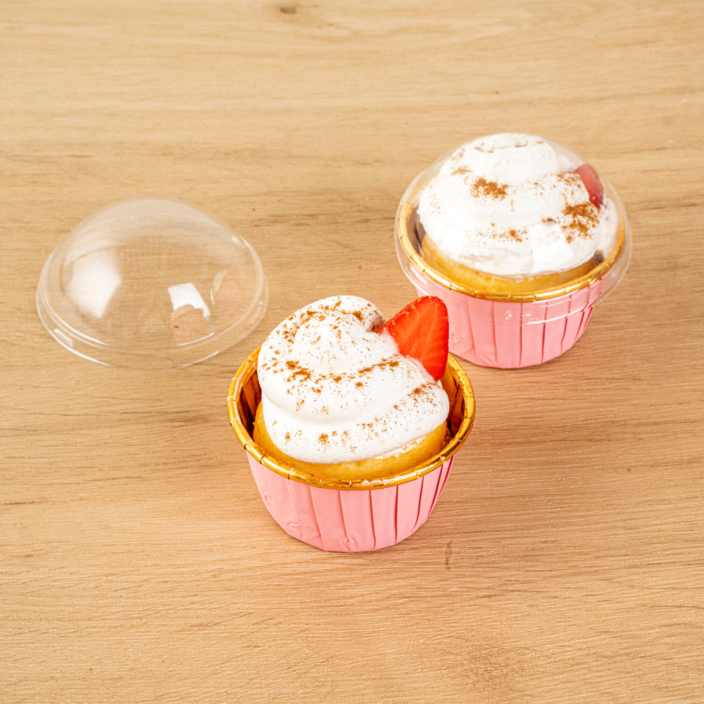 Panificio Round Clear Plastic Dome Lid - Fits 3.5 oz Foil Paper Baking Cup - 2 3/4" x 2 3/4" x 1 1/4" - 500 count box