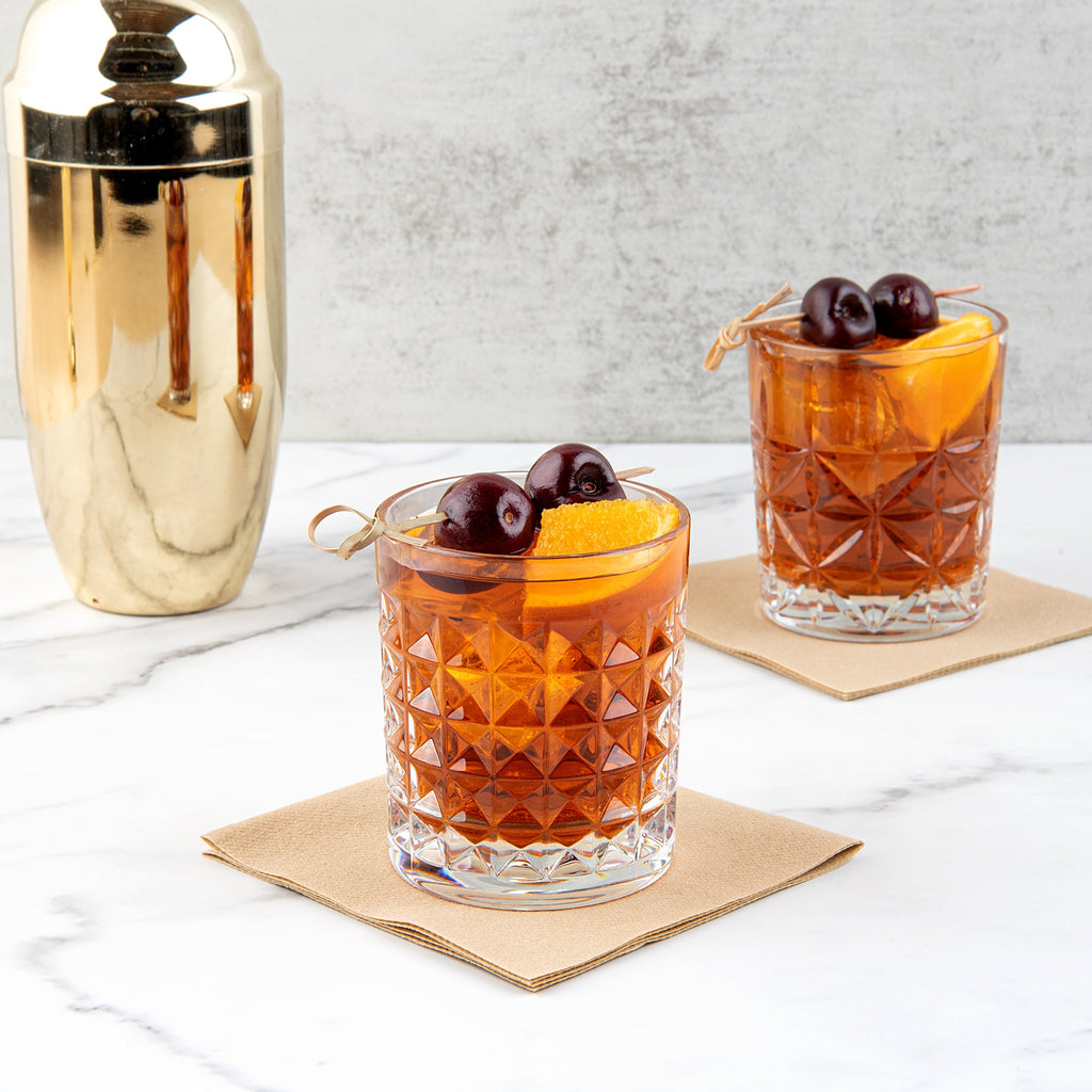Bev Tek 9 oz Polycarbonate Old Fashioned Glass - Cut Crystal Design - 3 1/4" x 3 1/4" x 3 3/4" - 48 count box