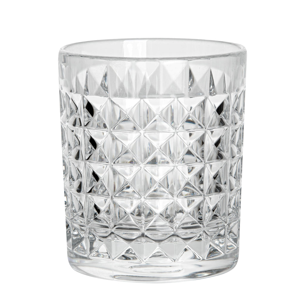 Bev Tek 9 oz Polycarbonate Old Fashioned Glass - Cut Crystal Design - 3 1/4" x 3 1/4" x 3 3/4" - 6 count box