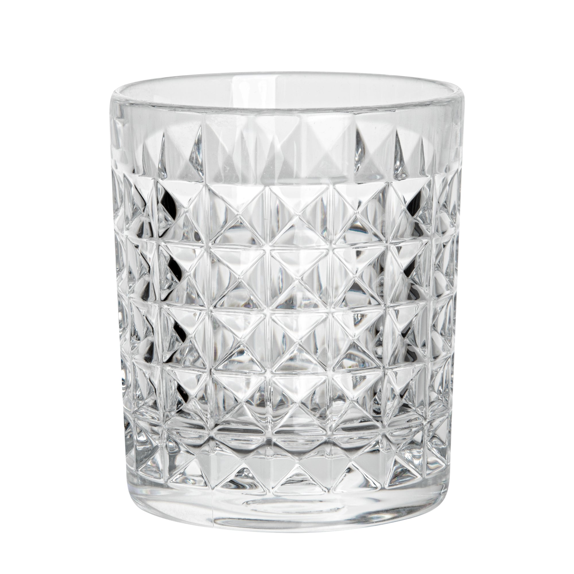 Bev Tek 9 oz Polycarbonate Old Fashioned Glass - Cut Crystal Design - 3 1/4" x 3 1/4" x 3 3/4" - 6 count box