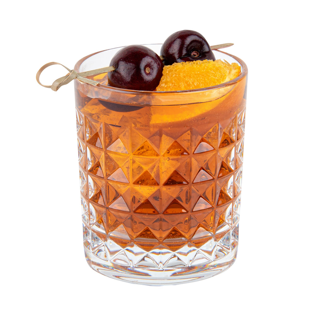 Bev Tek 9 oz Polycarbonate Old Fashioned Glass - Cut Crystal Design - 3 1/4" x 3 1/4" x 3 3/4" - 6 count box