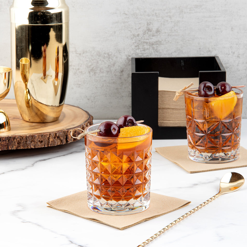 Bev Tek 9 oz Polycarbonate Old Fashioned Glass - Cut Crystal Design - 3 1/4" x 3 1/4" x 3 3/4" - 6 count box