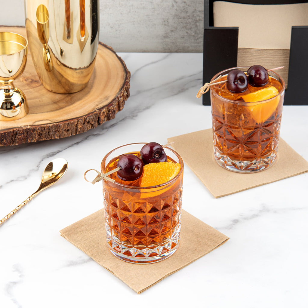 Bev Tek 9 oz Polycarbonate Old Fashioned Glass - Cut Crystal Design - 3 1/4" x 3 1/4" x 3 3/4" - 48 count box