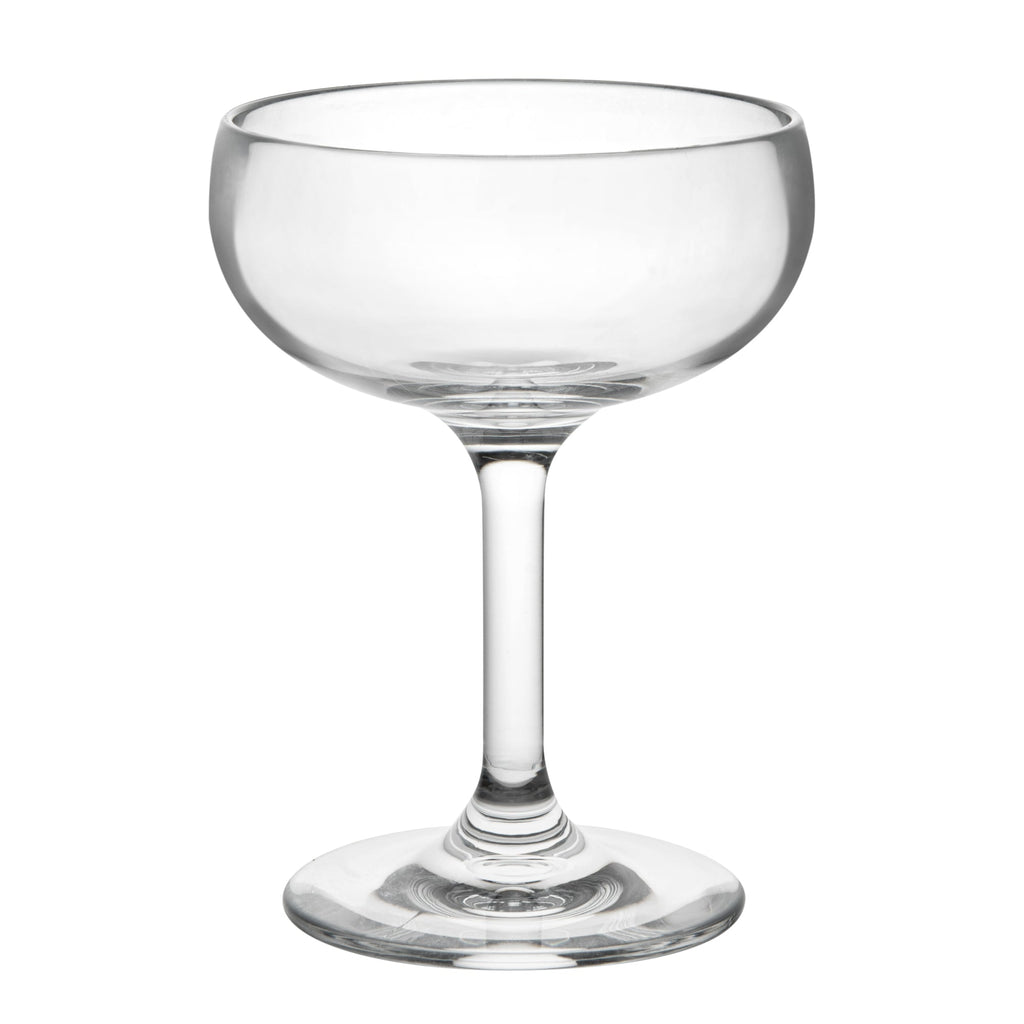 Bev Tek 7 oz Polycarbonate Champagne Coupe Glass - 3 3/4" x 3 3/4" x 5" - 6 count box